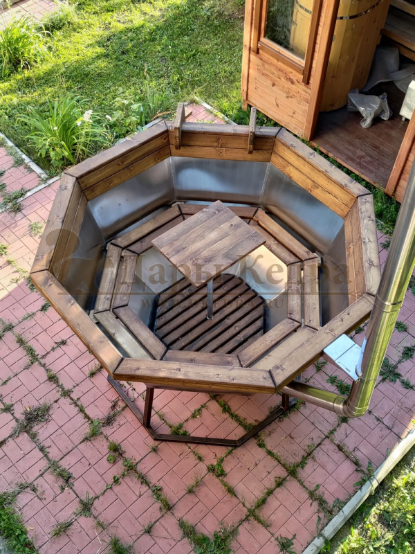 Банный чан из нержавеющей стали Ø-2000 на подставке с приварной печью с водяной рубашкой